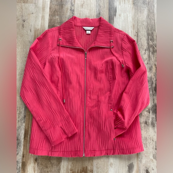 Christopher & Banks Jacket Zipper V-cuff Womens Size L Salmon Color Back Seams - Picture 1 of 10